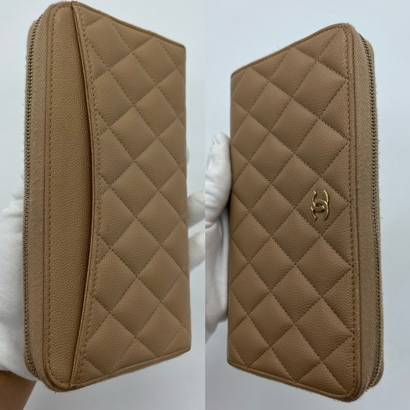 ❌SOLD❌Authentic Chanel beige quilted caviar round zip long wallet - Picture 12 of 12